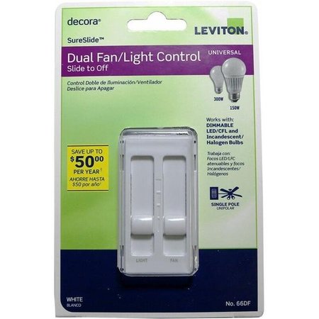 LEVITON Leviton 3001337 Decora Sureslide Fan & LED Dimmer Slide Switch; White 3001337